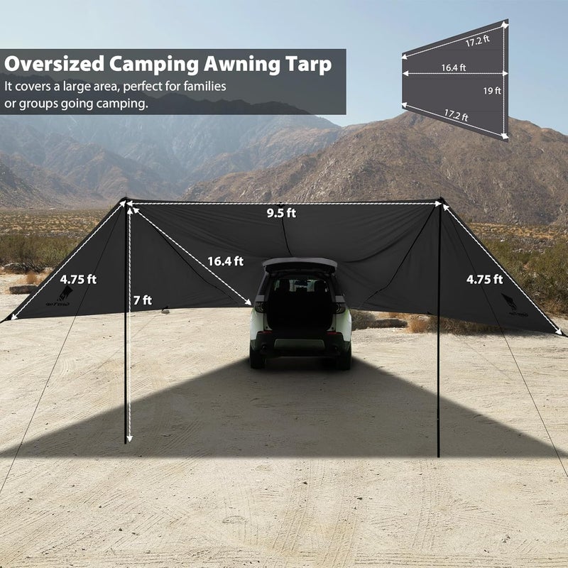 GEERTOP Large Car Awning Tarp for Camping Backpacking Tarp SUV Tailgate Truck Canopy Sun Shade Waterproof Outdoor Rear Vehicle Awning Shelter for Van, MPV, Campers - Image 2